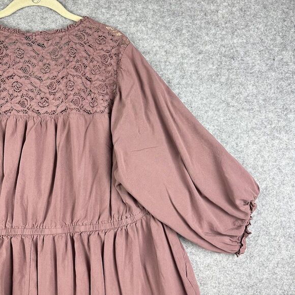Torrid Mini Challis Ruffle Neck Shirt Dress Womens 3X Rose Taupe Pockets Lace - Picture 12 of 16
